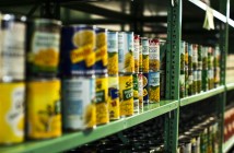 Stock photo of a stocked shelf at a food pantry