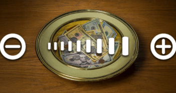 5 Tips for Rightsizing Stewardship in Your Church Offering plate with minus/plus buttons
