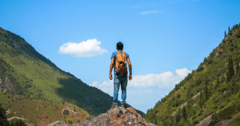 Hiker looking out over mountains