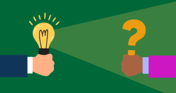 Graphic showing a lightbulb shining on a question mark