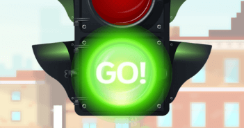 Glowing green GO! light