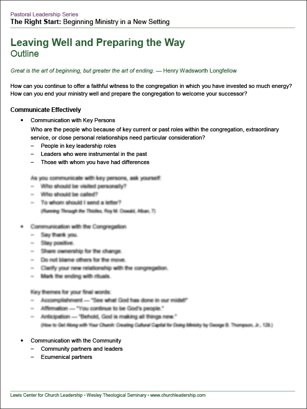 Sample Outline - Leaving Well and Preparing the Way